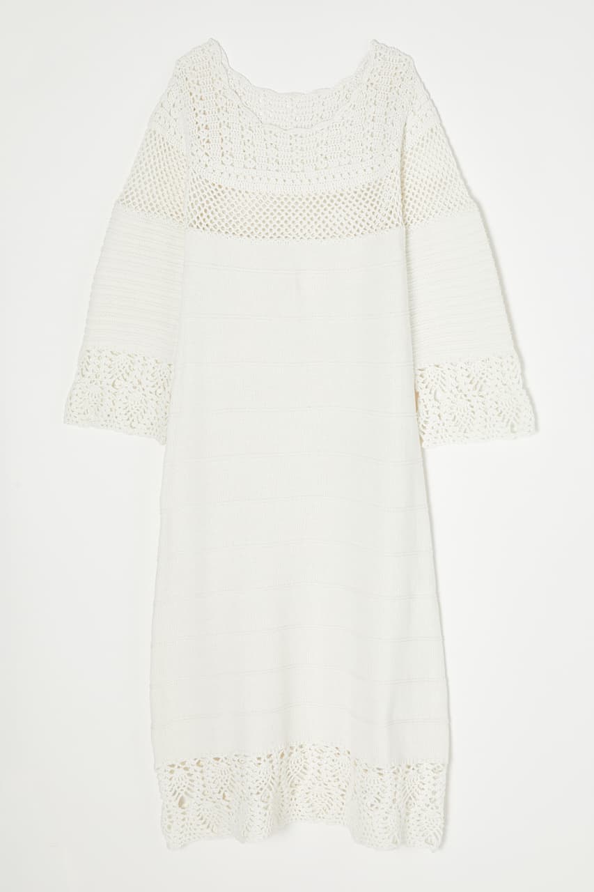 FLARE SLEEVE CROCHET ドレス｜F｜O/WHT｜ワ 