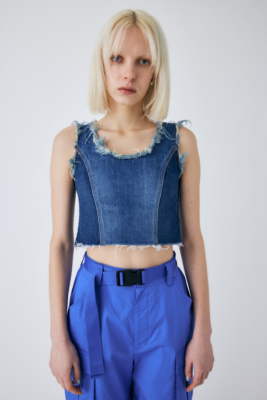 マウジー　PANEL DENIM SLEEVELESS トップス