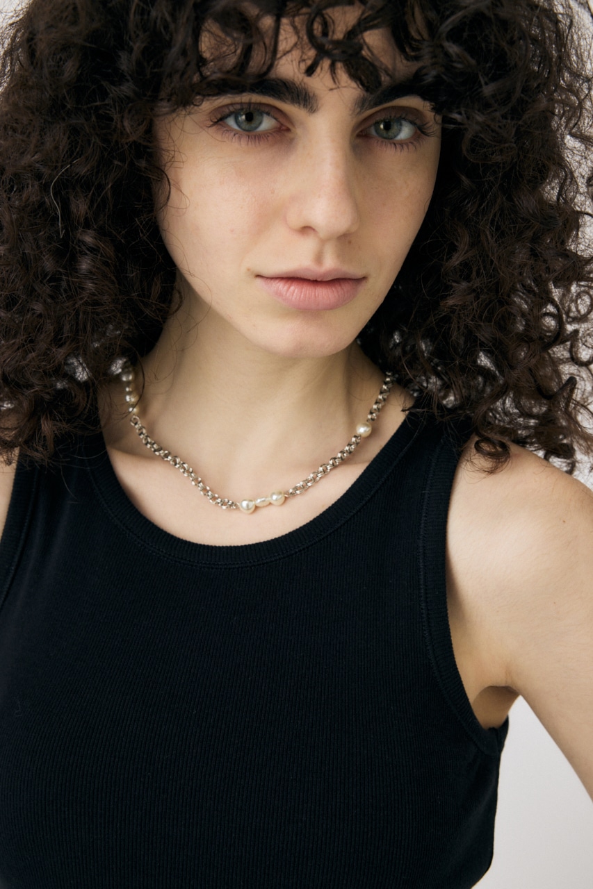 DISTORTED F/PEARL ネックレス SLV FREE