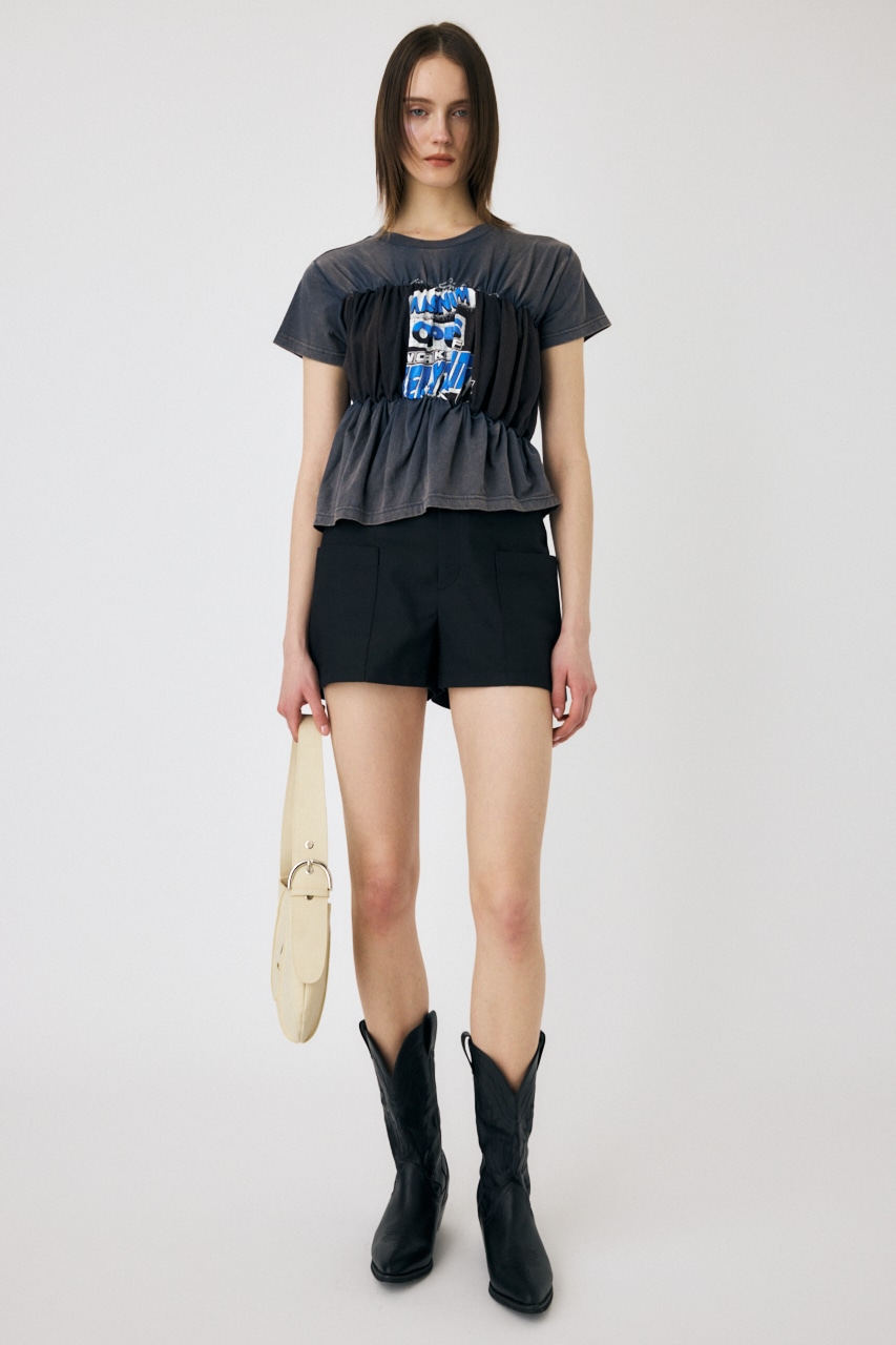 SHIRRING DOCKING Tシャツ L/BLK FREE