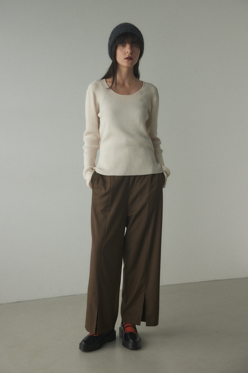 rib round neck wool tops O/WHT FREE