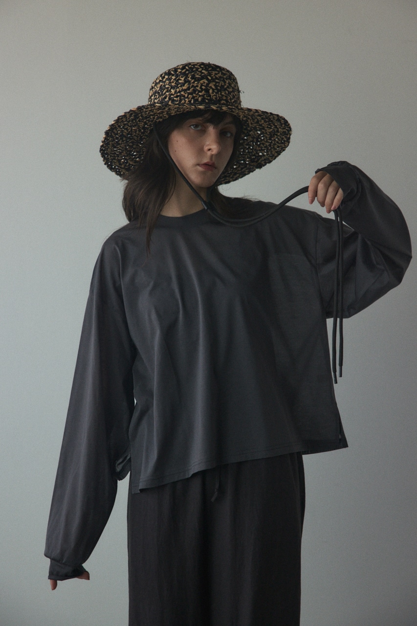 sheer long t-shirt L/BLK FREE