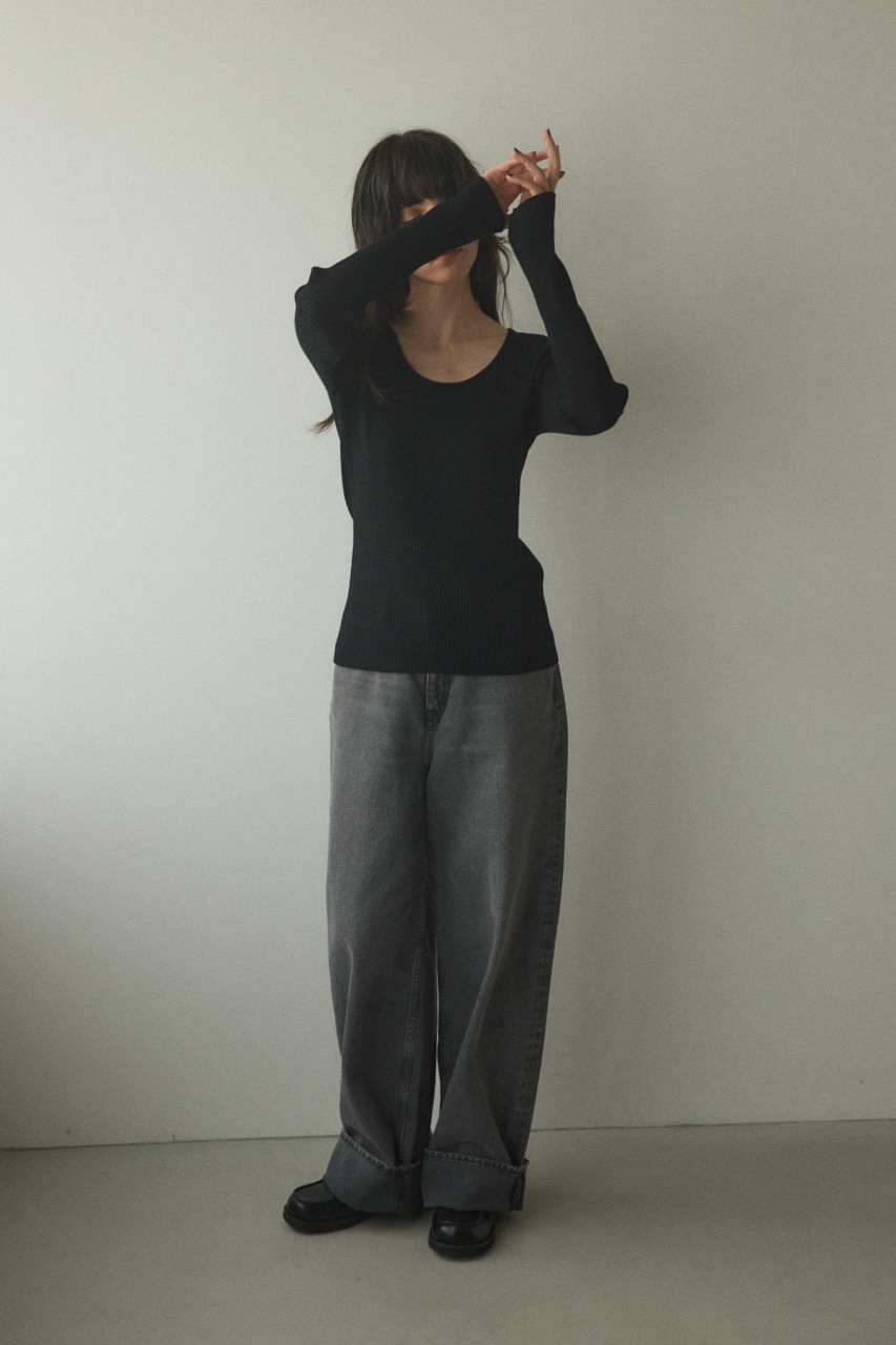 washable round neck tops BLK FREE