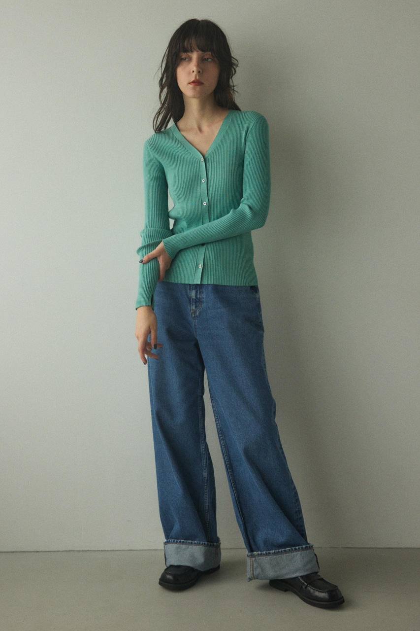washable rib cardigan L/GRN FREE