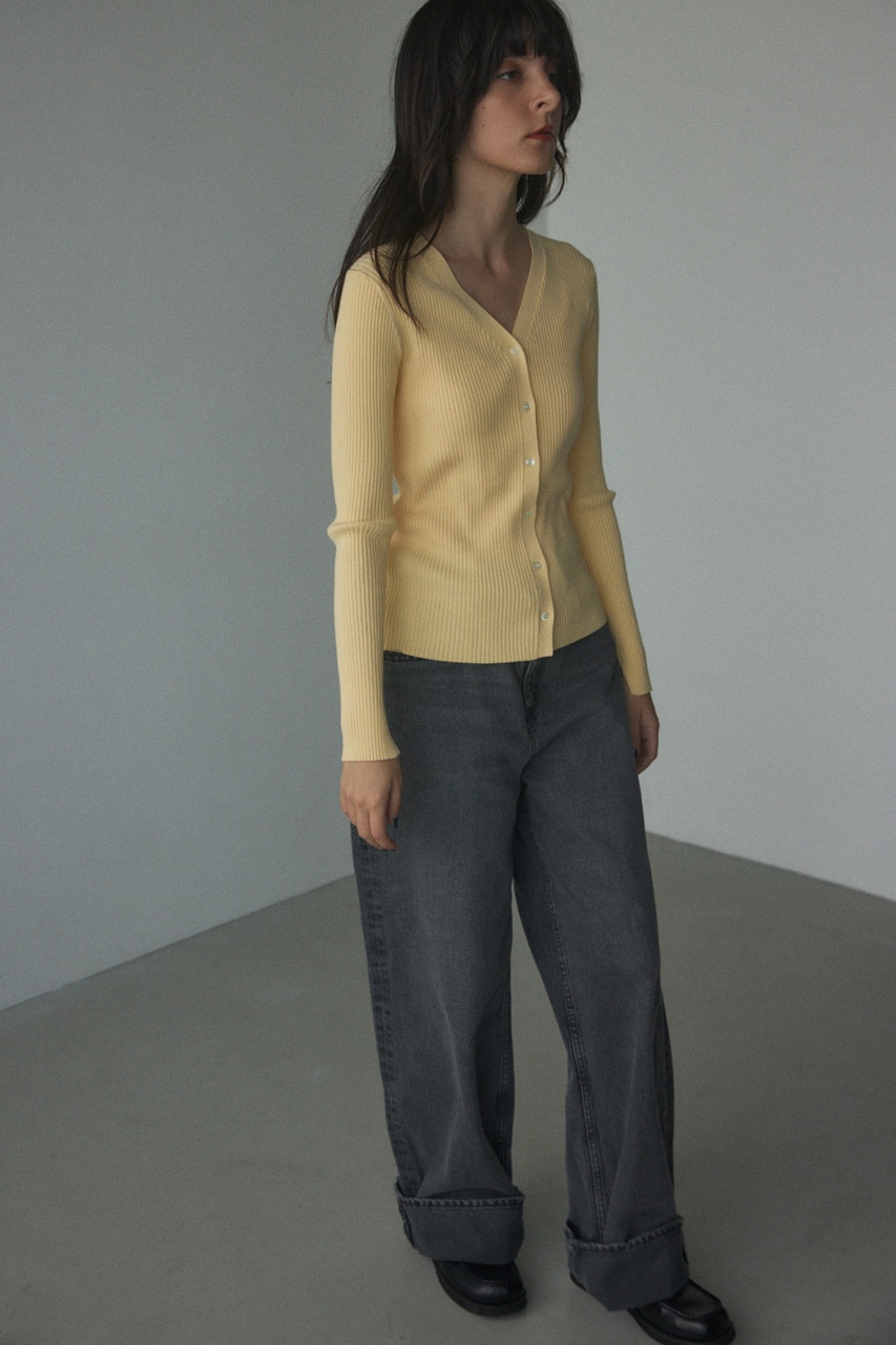 washable rib cardigan L/YEL FREE