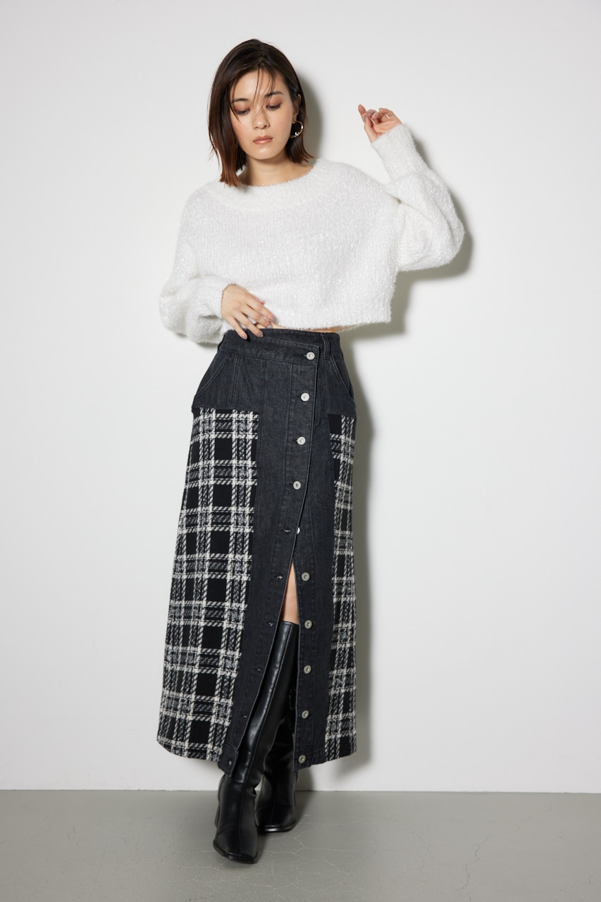 マルチパターンジャストウエストAラインスカート BLK S