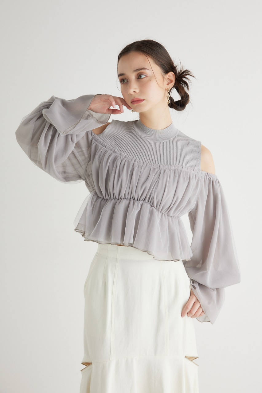ペプラムチュールコンビKnit TOP L/GRY FREE