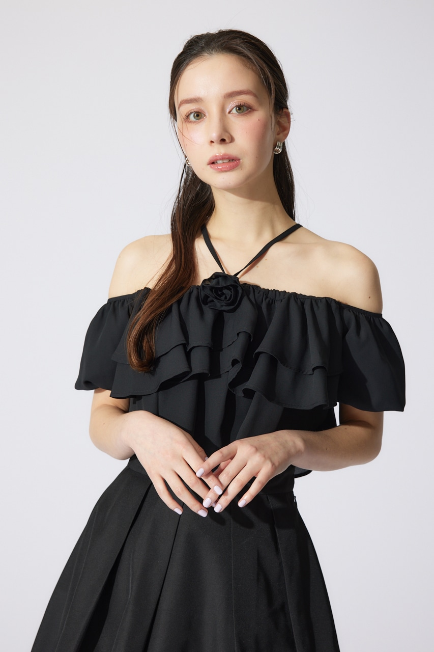 バルーンオフショルティアードブラウス BLK FREE
