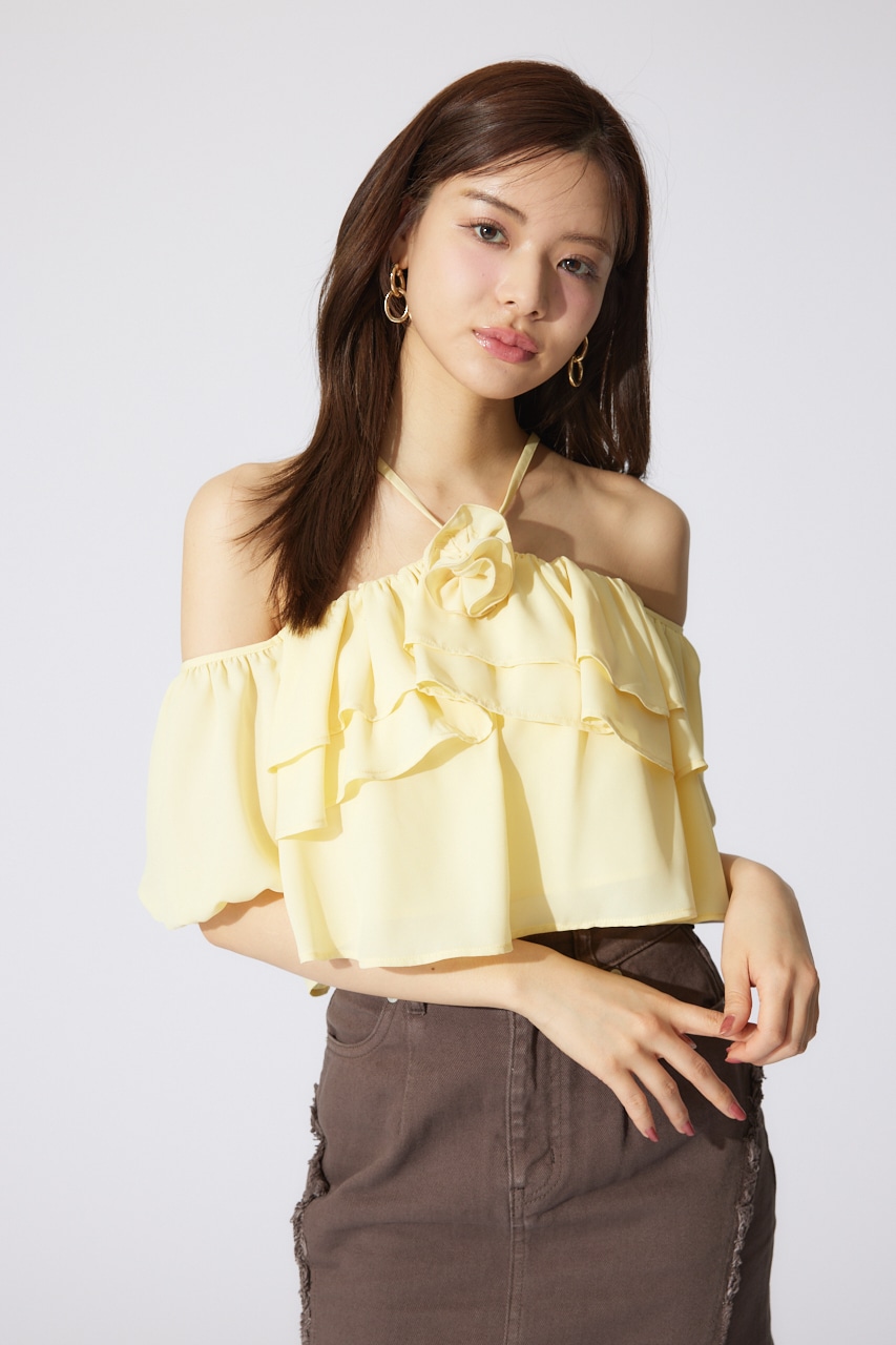 バルーンオフショルティアードブラウス L/YEL FREE