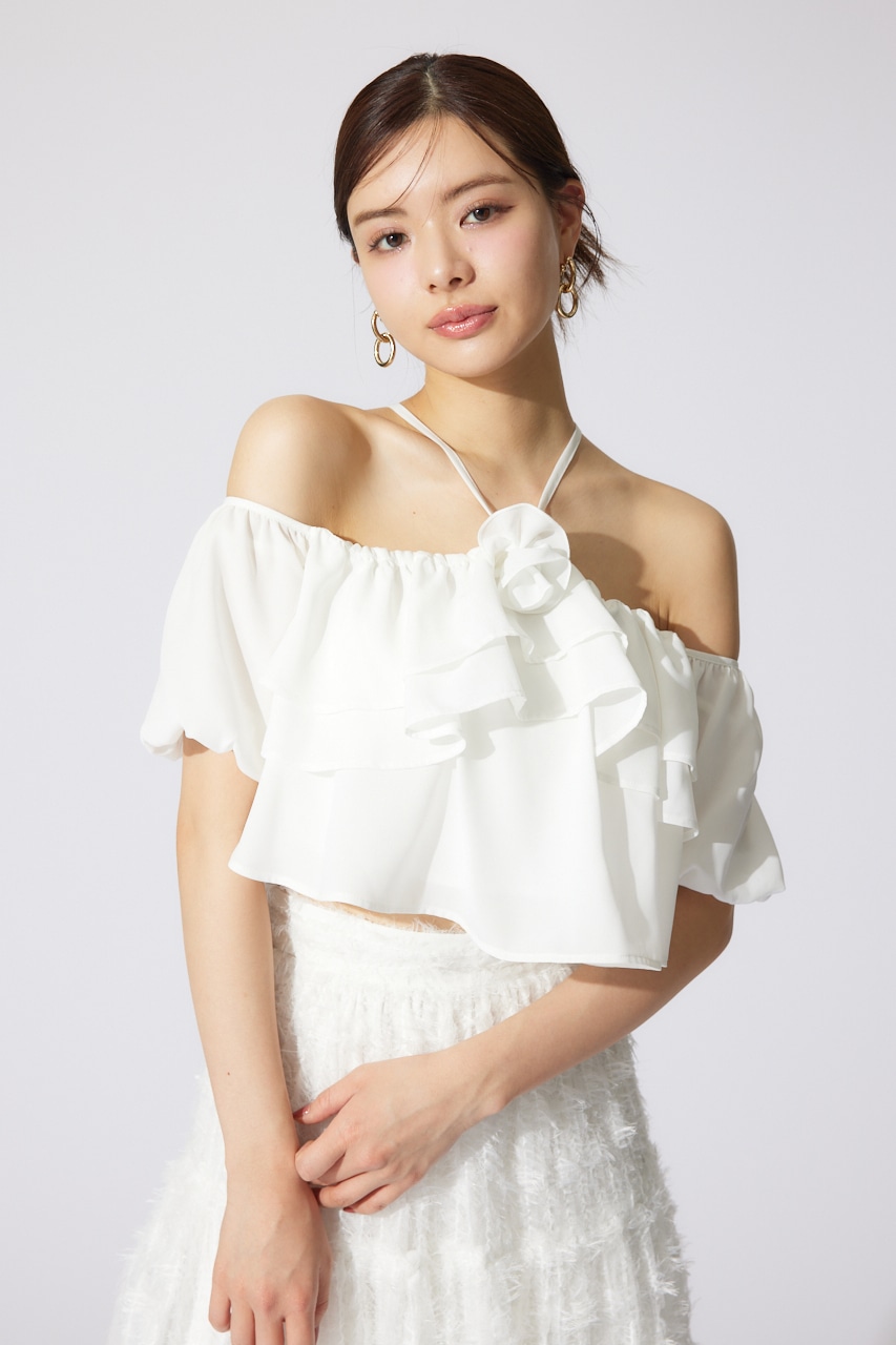 バルーンオフショルティアードブラウス WHT FREE