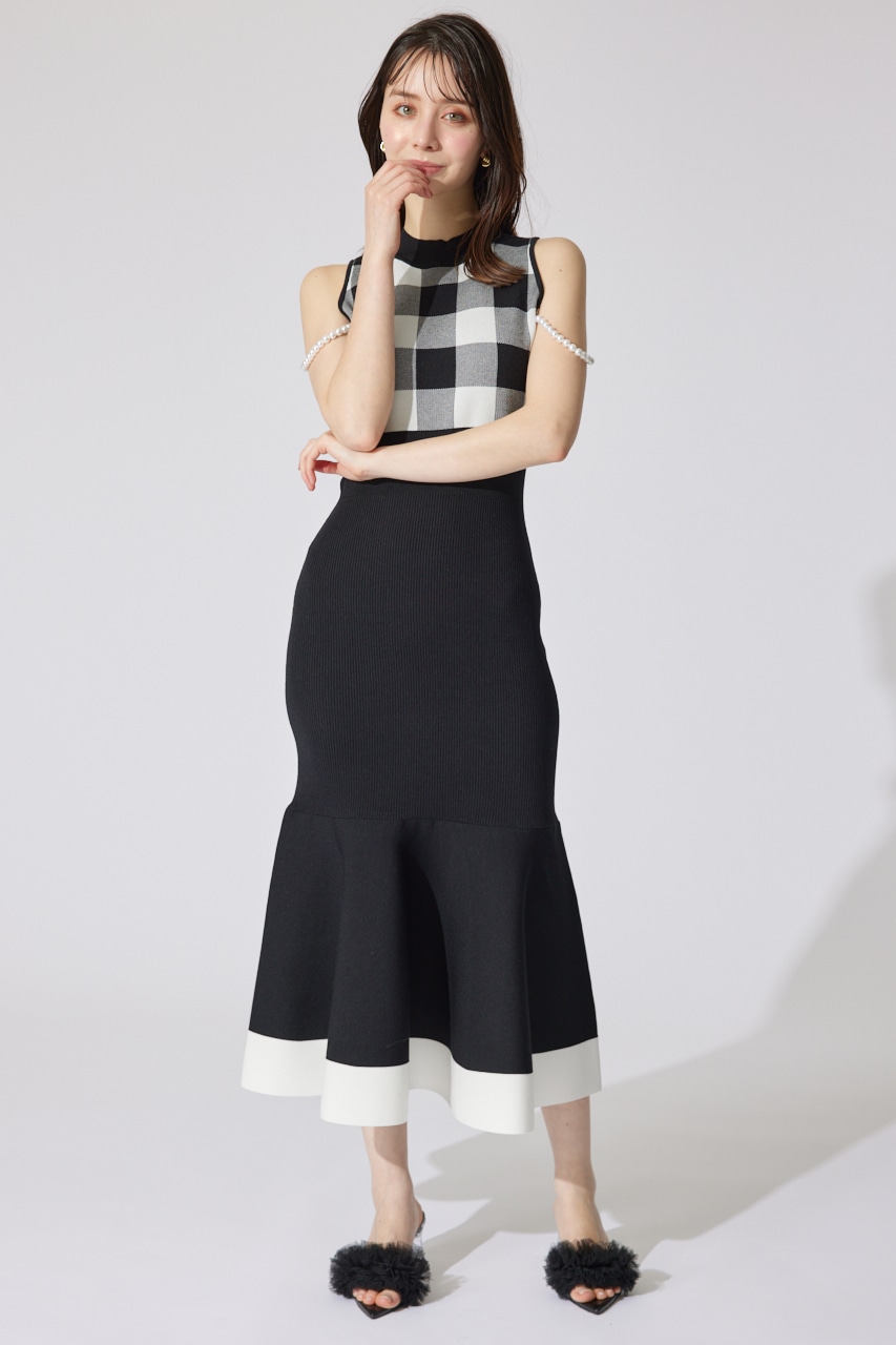 【一部店舗・WEB限定】フェイクパールショルダージャガードニットワンピース BLK FREE