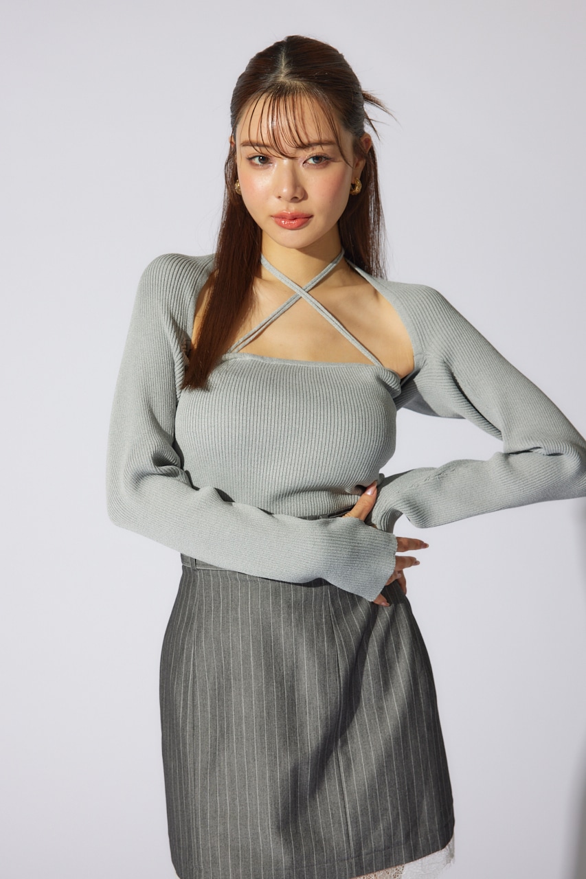 ボレロセットニットトップス GRY FREE