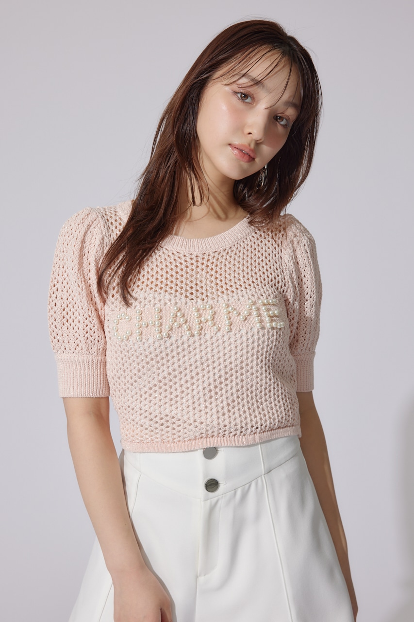 メッシュロゴショートニットトップス L/PNK FREE