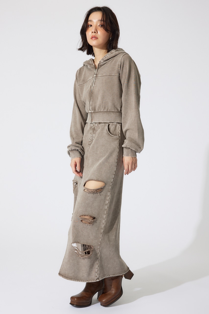 クラッシュスウェットジャストウエストスカート BRN M