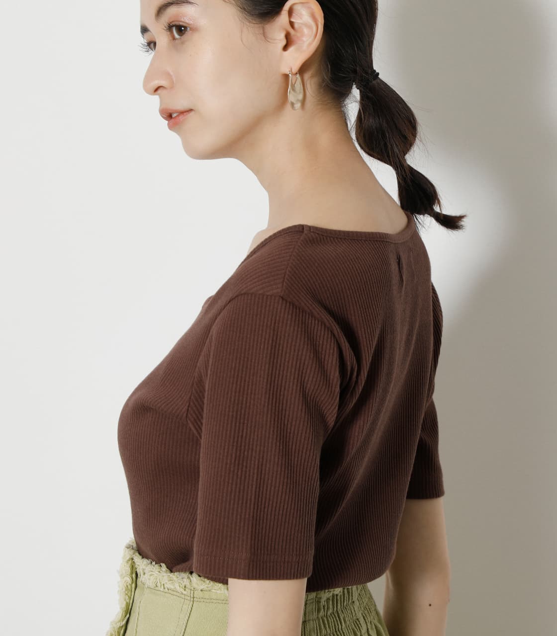 SQUARE NECK RIB TOPS BRN S
