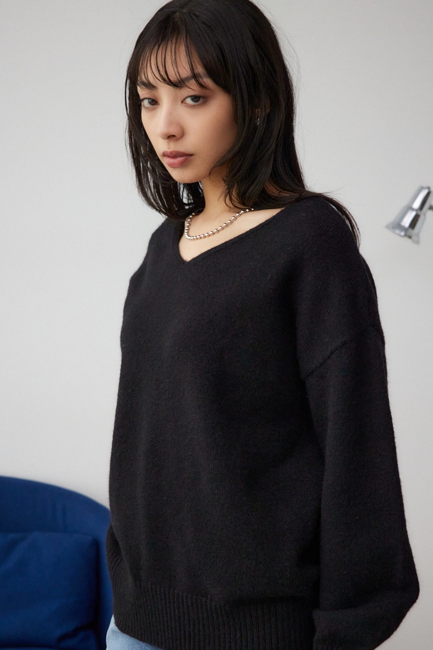 Vネックアソートカラーニットプルオーバー BLK FREE