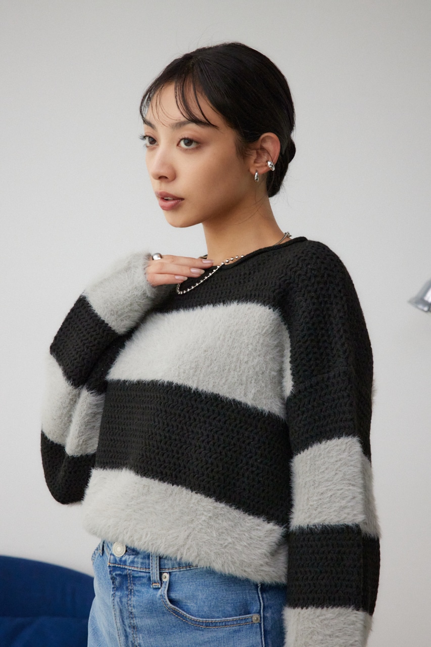 シャギーボーダープルオーバー D/GRY FREE