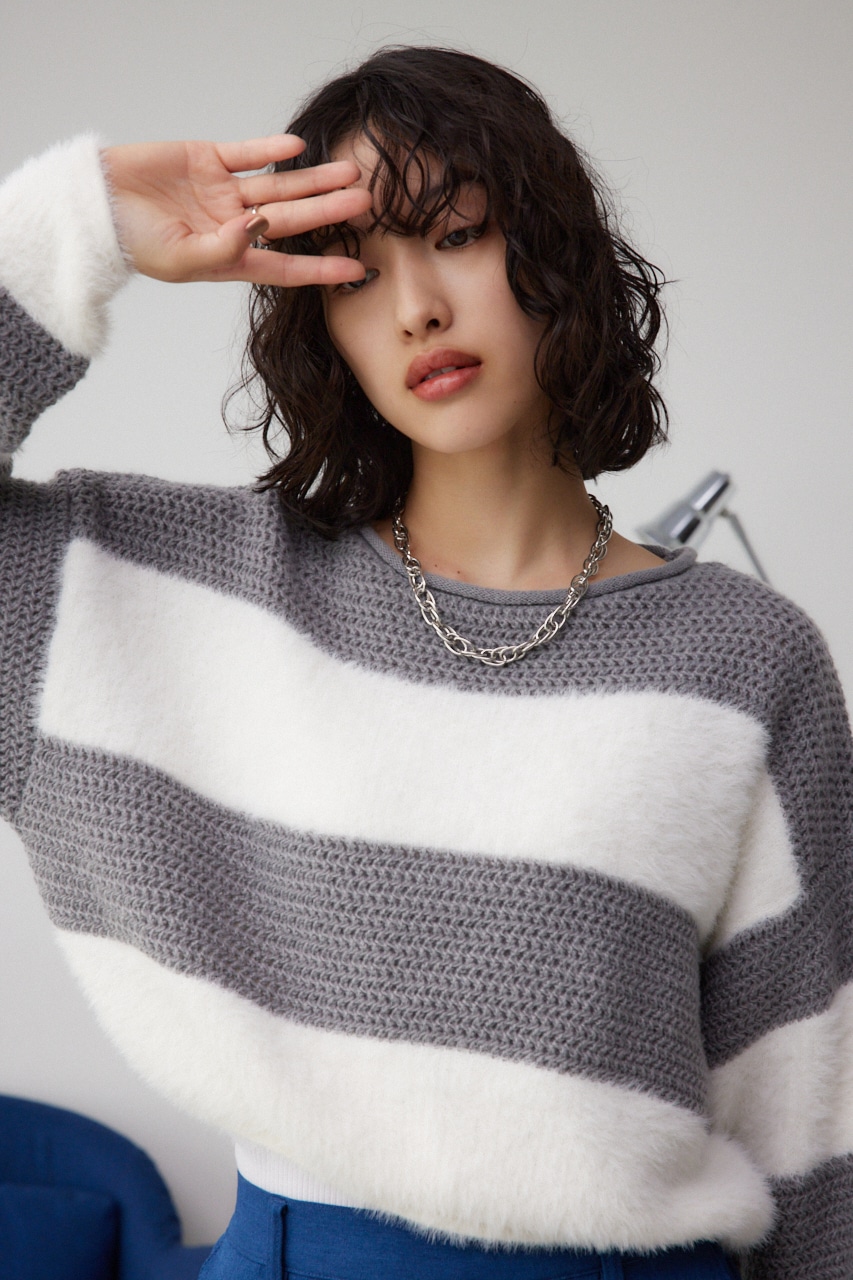 シャギーボーダープルオーバー L/GRY FREE