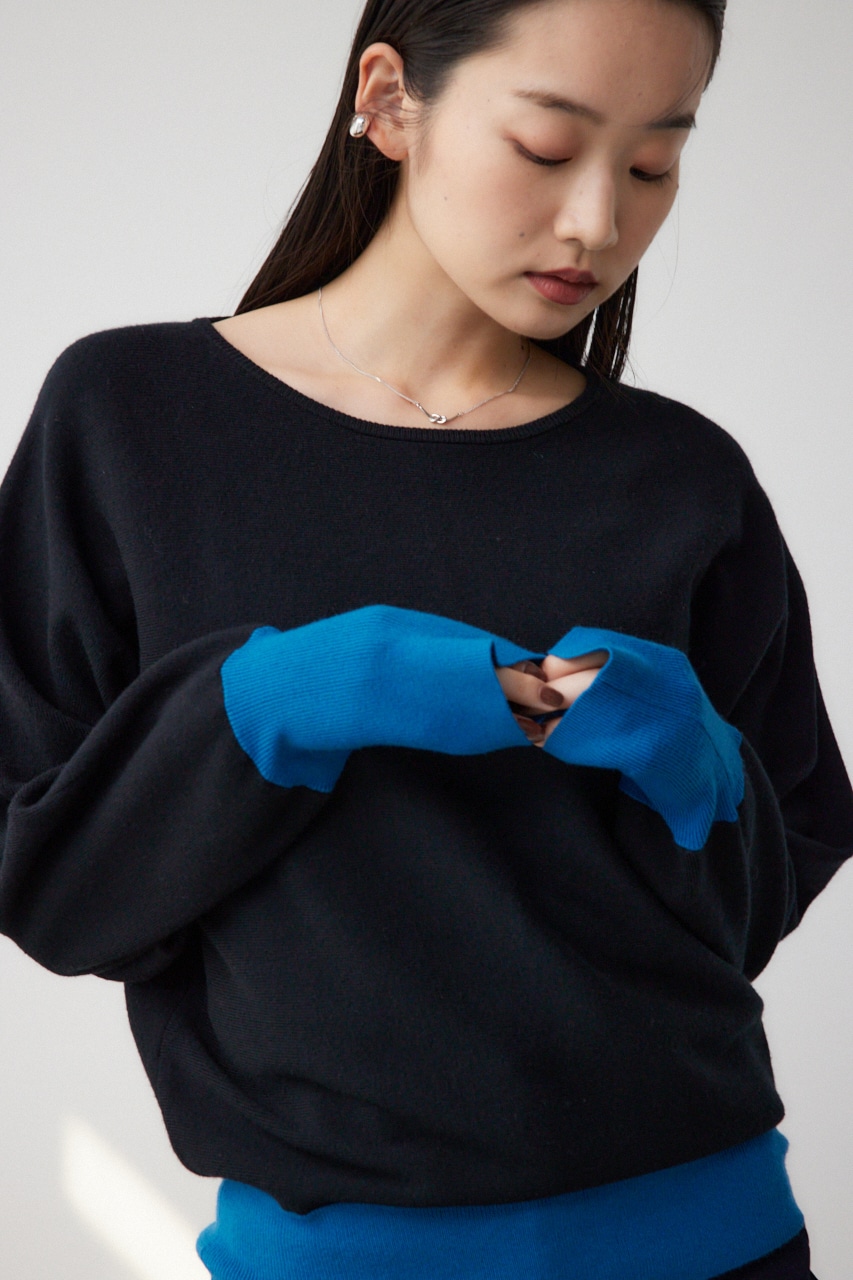 バイカラードルマンニットプルオーバー BLK FREE