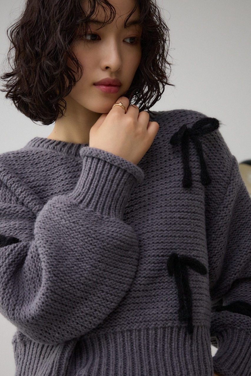 リボンモチーフニット GRY FREE