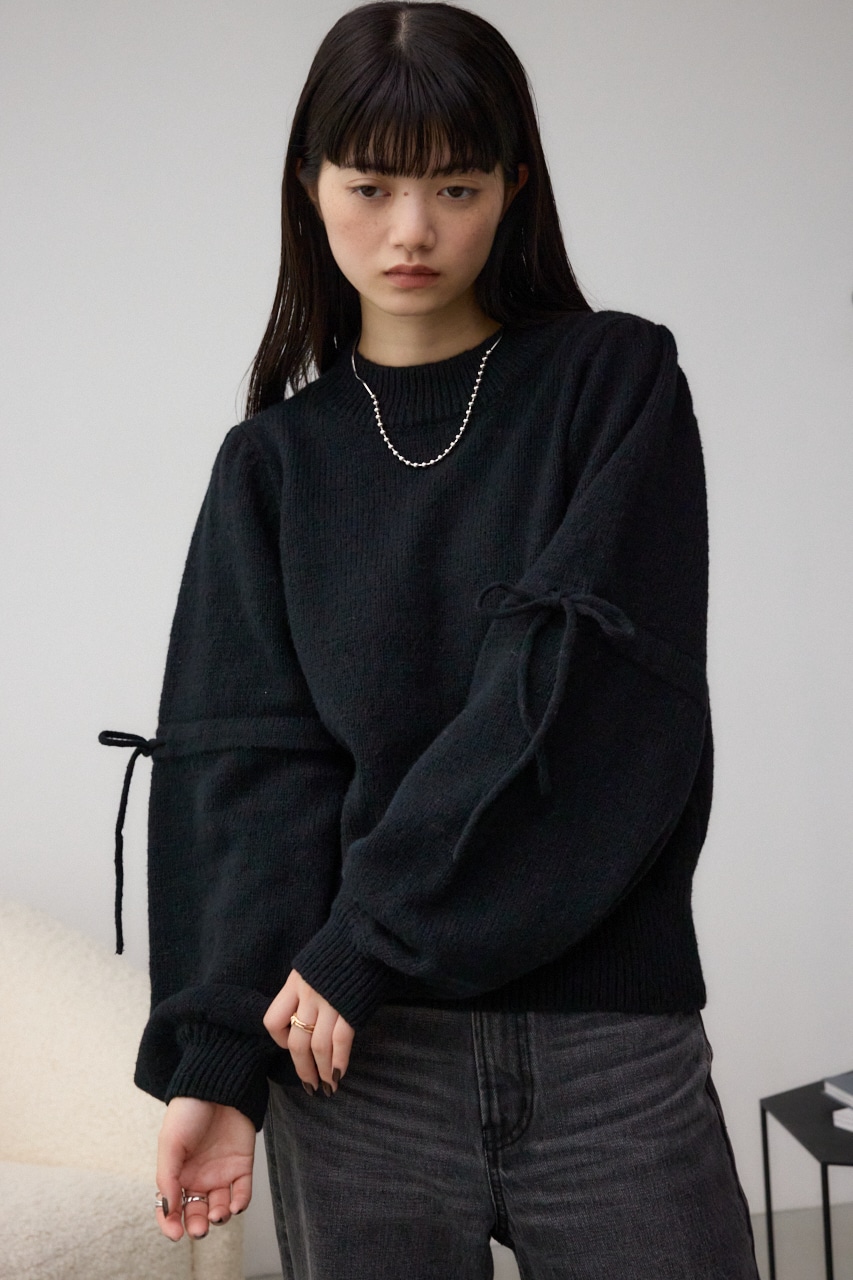 袖リボンデザインニット BLK FREE