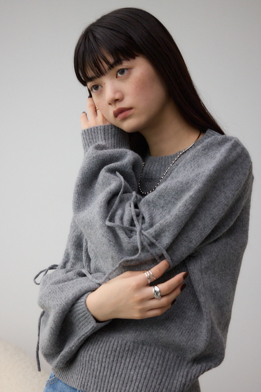 袖リボンデザインニット D/T.GRY FREE
