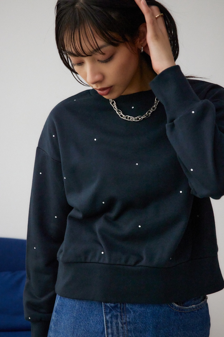 ラインストーンウラケトップス BLK FREE