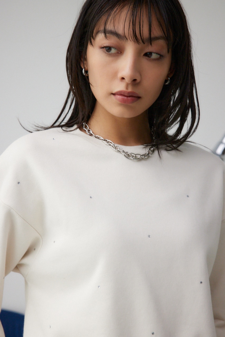 ラインストーンウラケトップス O/WHT FREE