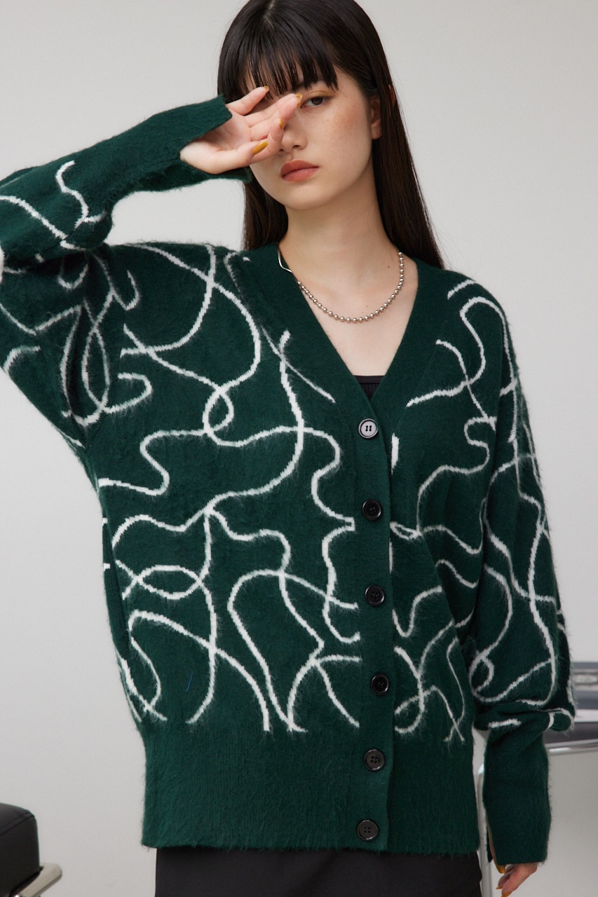 ライン柄ニットカーディガン 柄GRN FREE