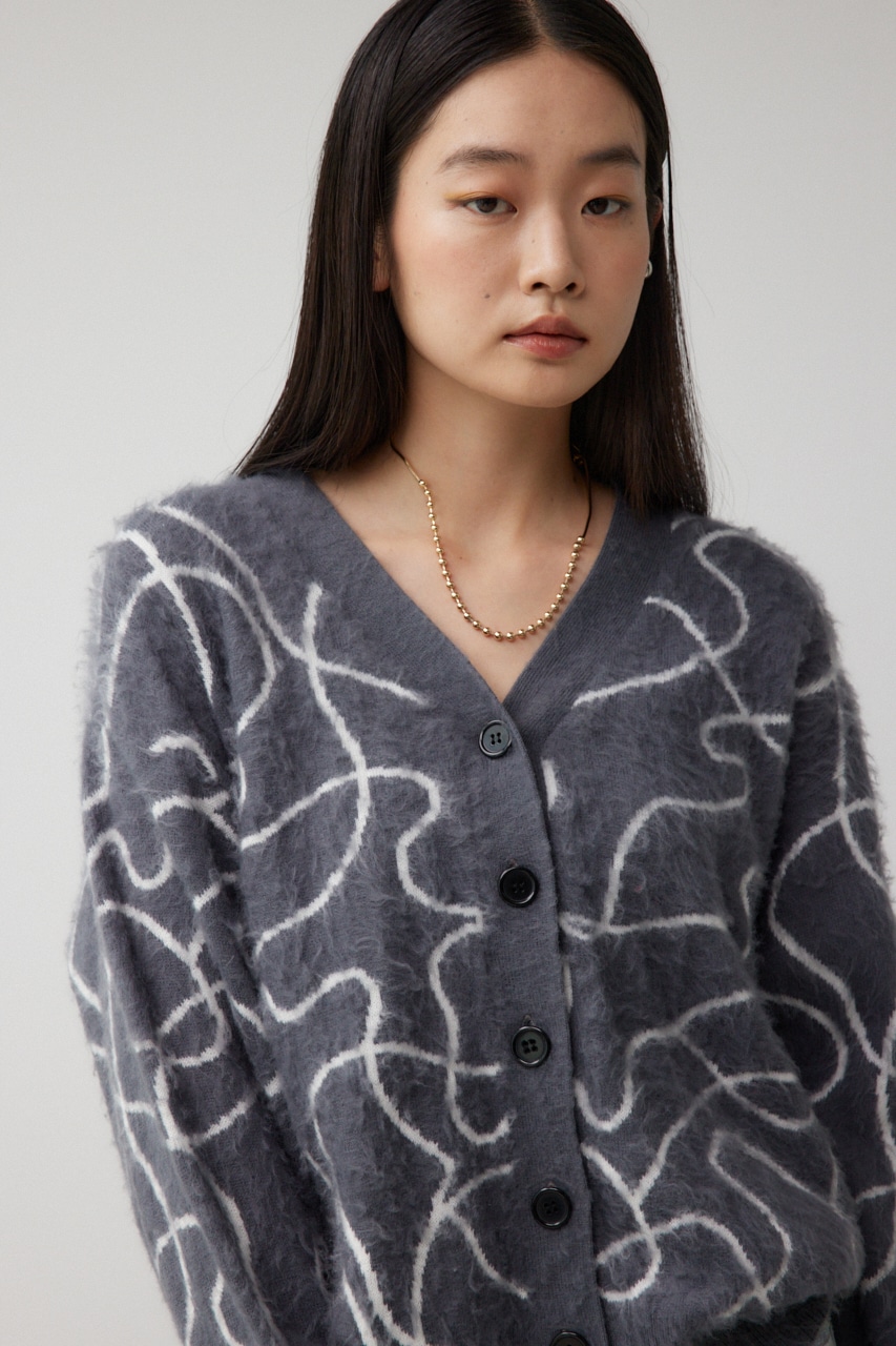 ライン柄ニットカーディガン 柄GRY FREE