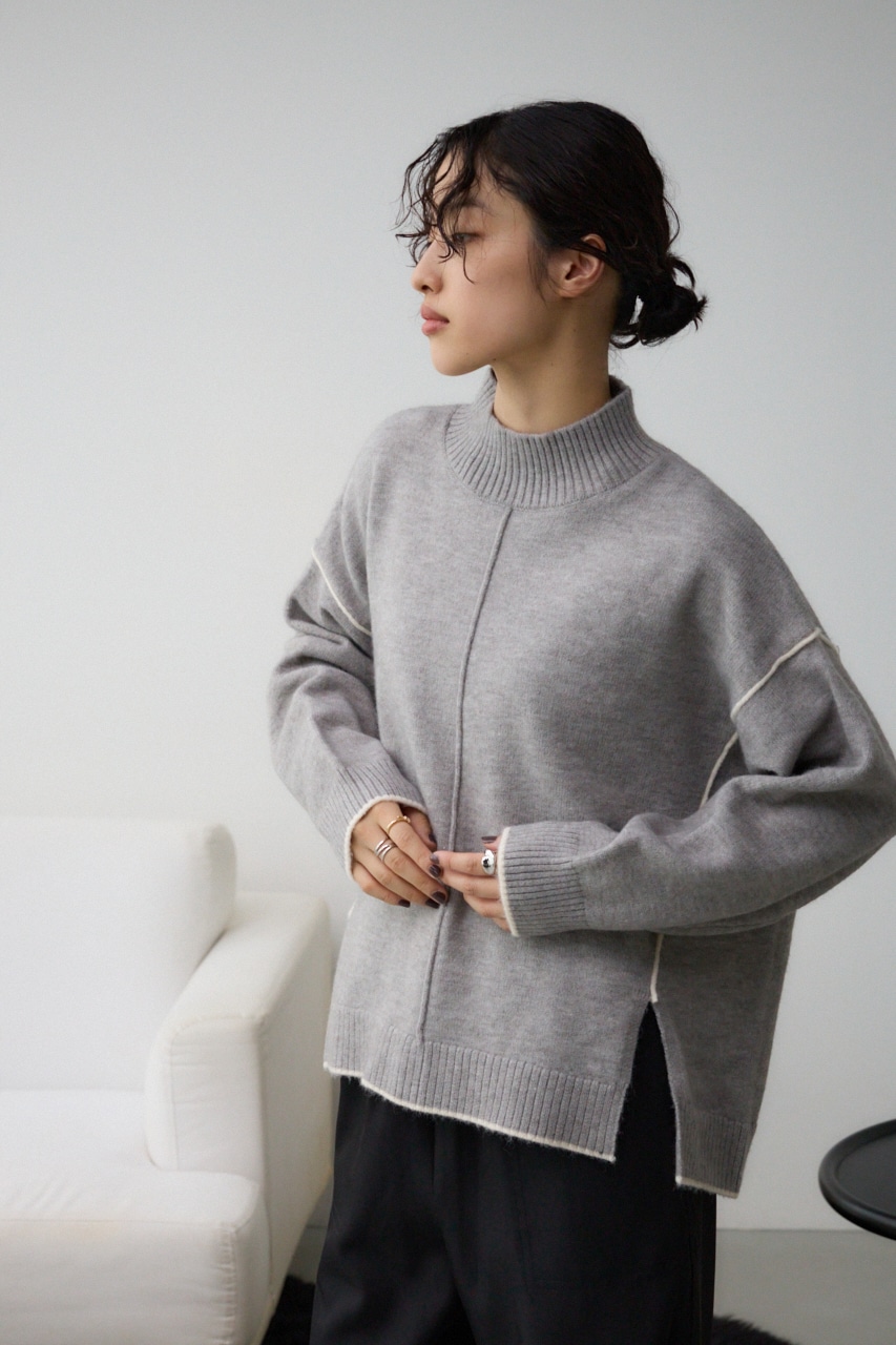 ハイネック配色ニットプルオーバー T.GRY FREE