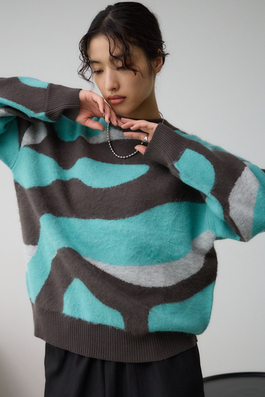 マーブルジャガードニットトップス 柄MINT FREE