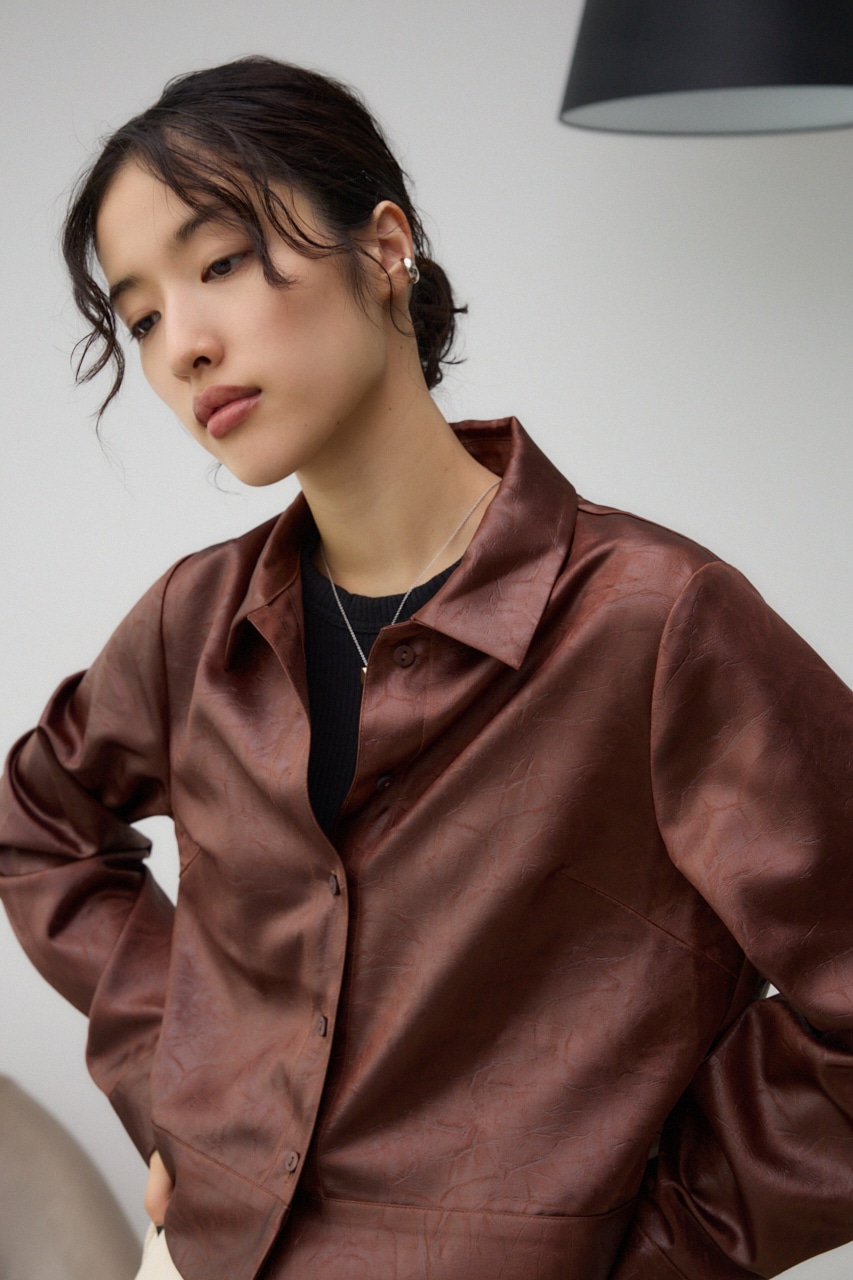 フェイクレザーシャツ D/BRN FREE