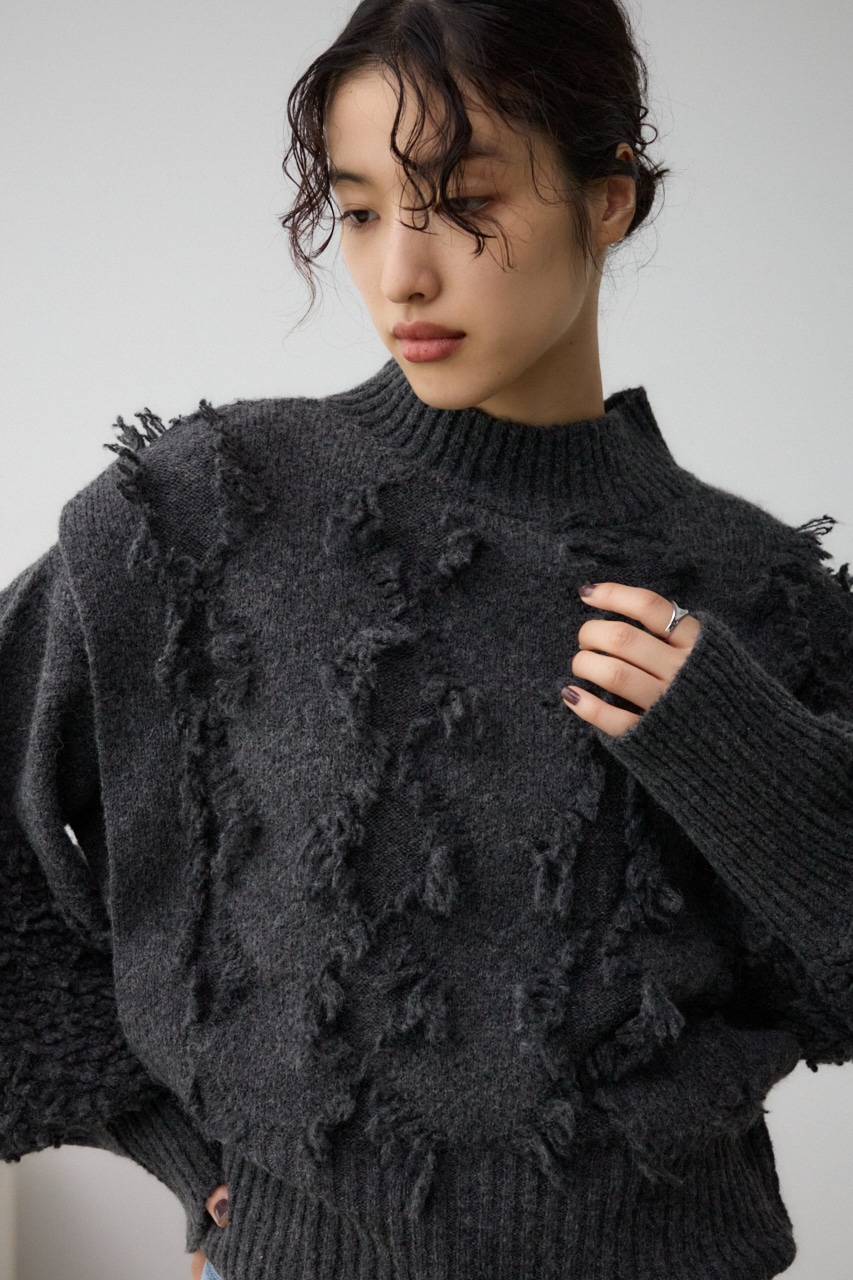 フリンジジャガードニット C.GRY FREE