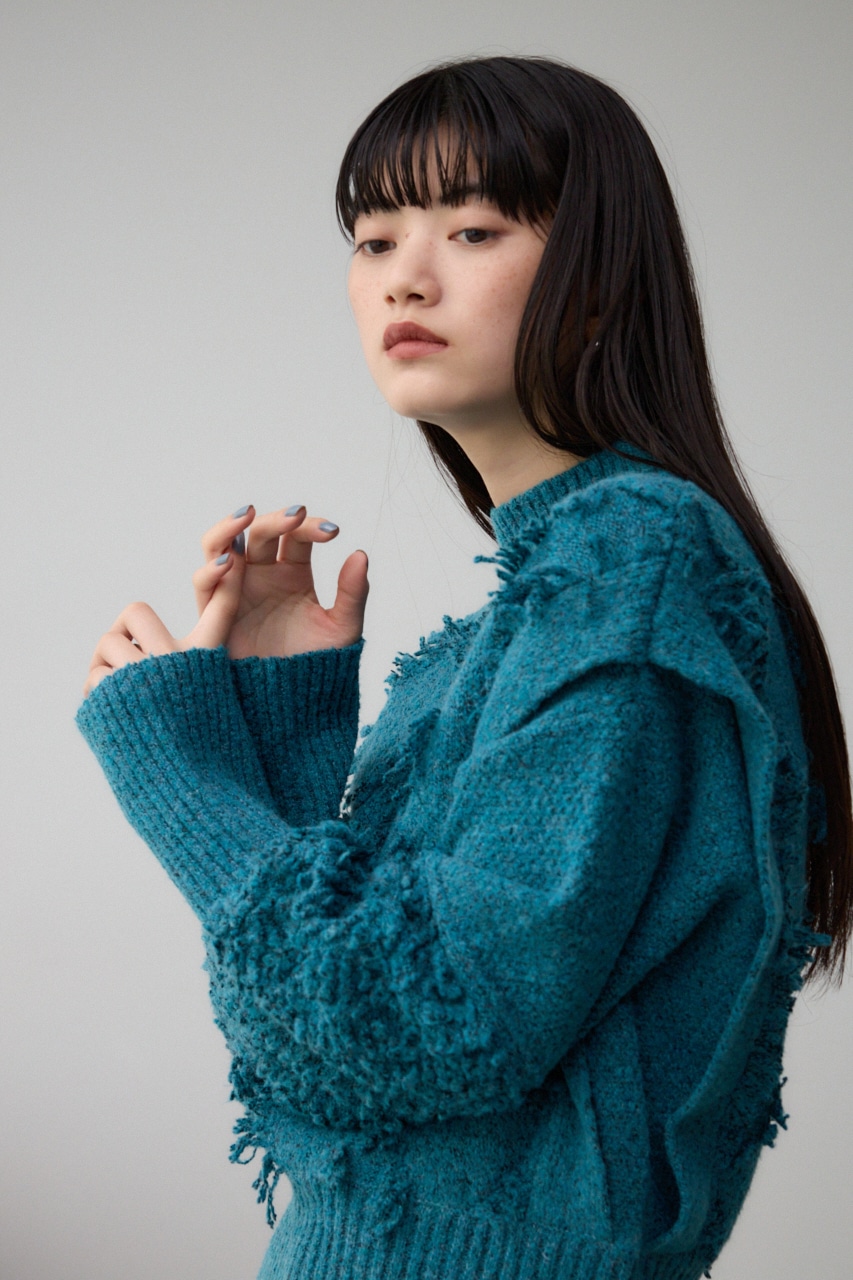 フリンジジャガードニット D/BLU FREE