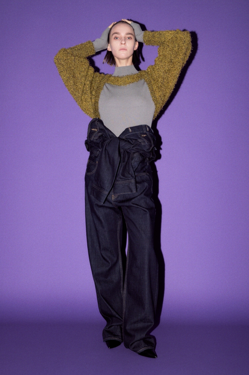 【PLUS】ショートボレロレイヤードセットニット D/YEL FREE