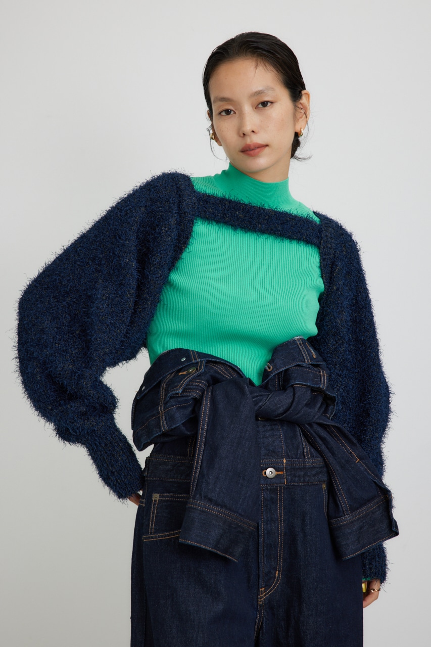 【PLUS】ショートボレロレイヤードセットニット NVY FREE