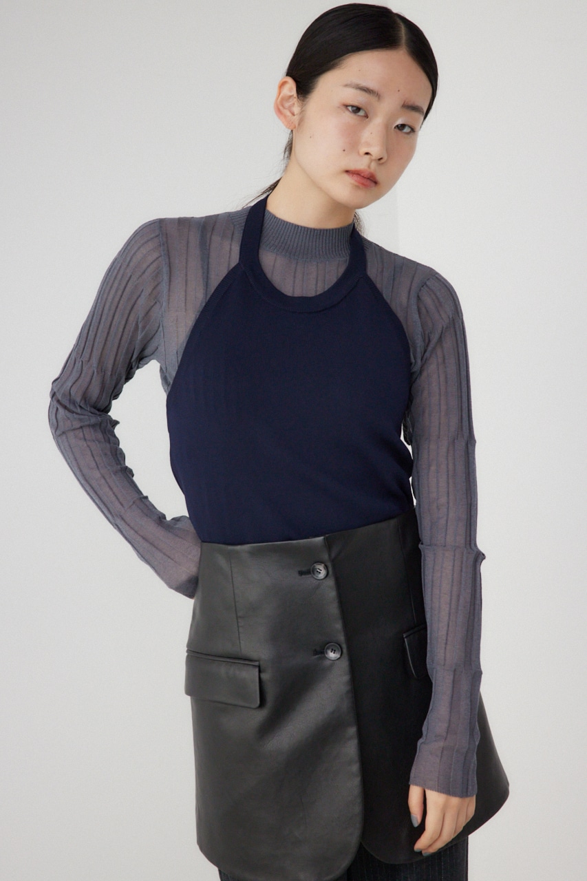 【PLUS】ホルターネックレイヤードセットニット NVY FREE