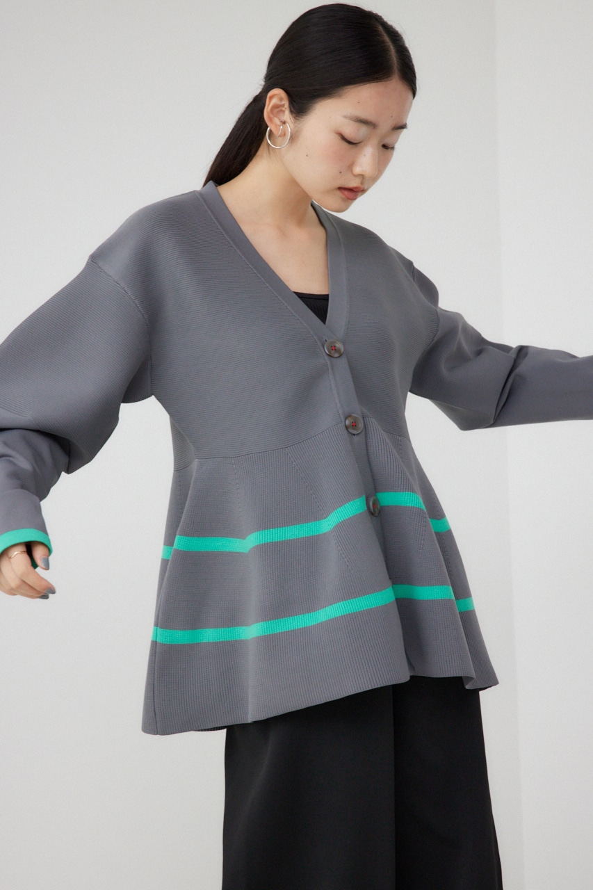 【PLUS】コクーンスリーブペプラムカーディガン GRY FREE