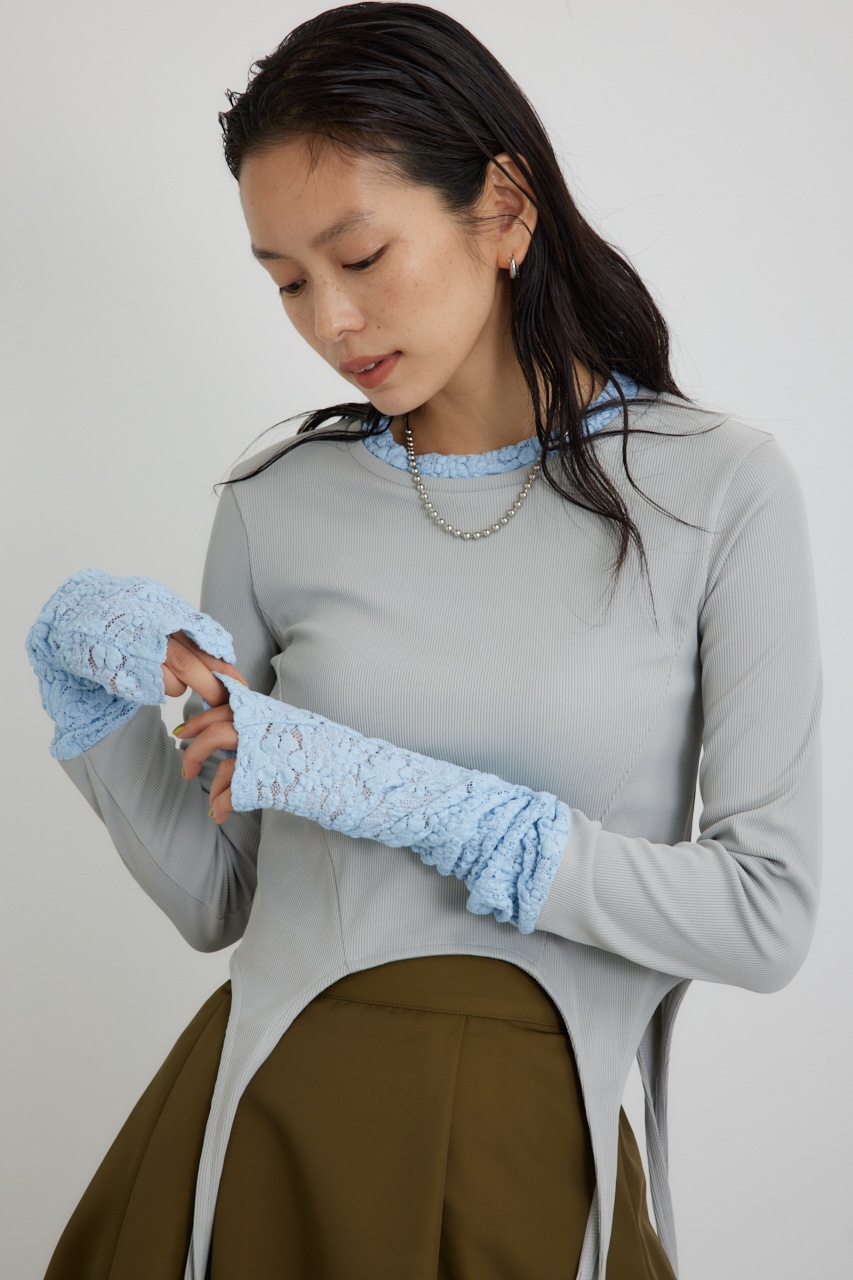 【PLUS】レースドッキングストラップトップス GRY FREE