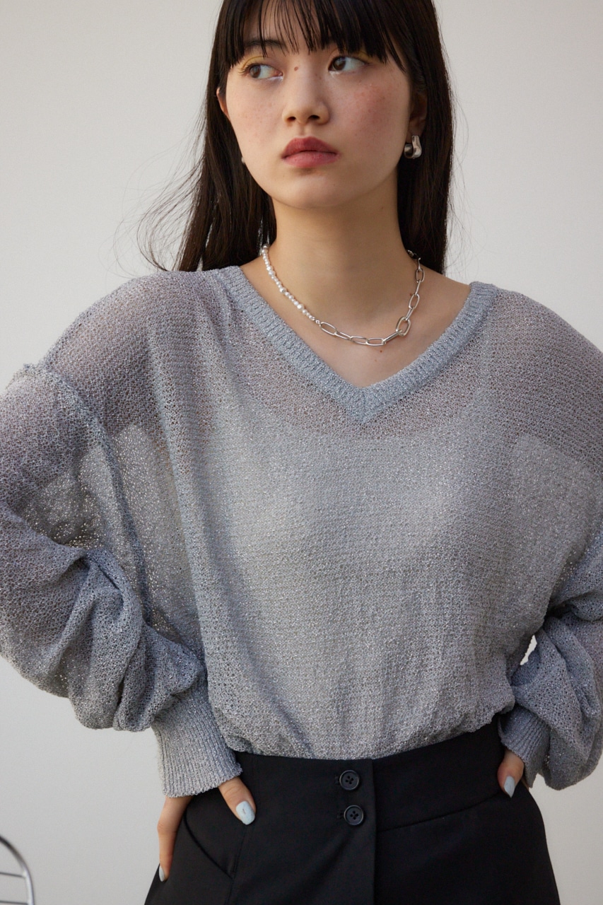 シアーグリッタールーズニット L/GRY FREE
