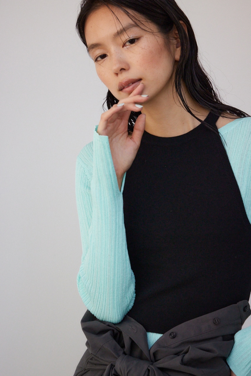 【PLUS】シアーレイヤードニットトップス MINT FREE