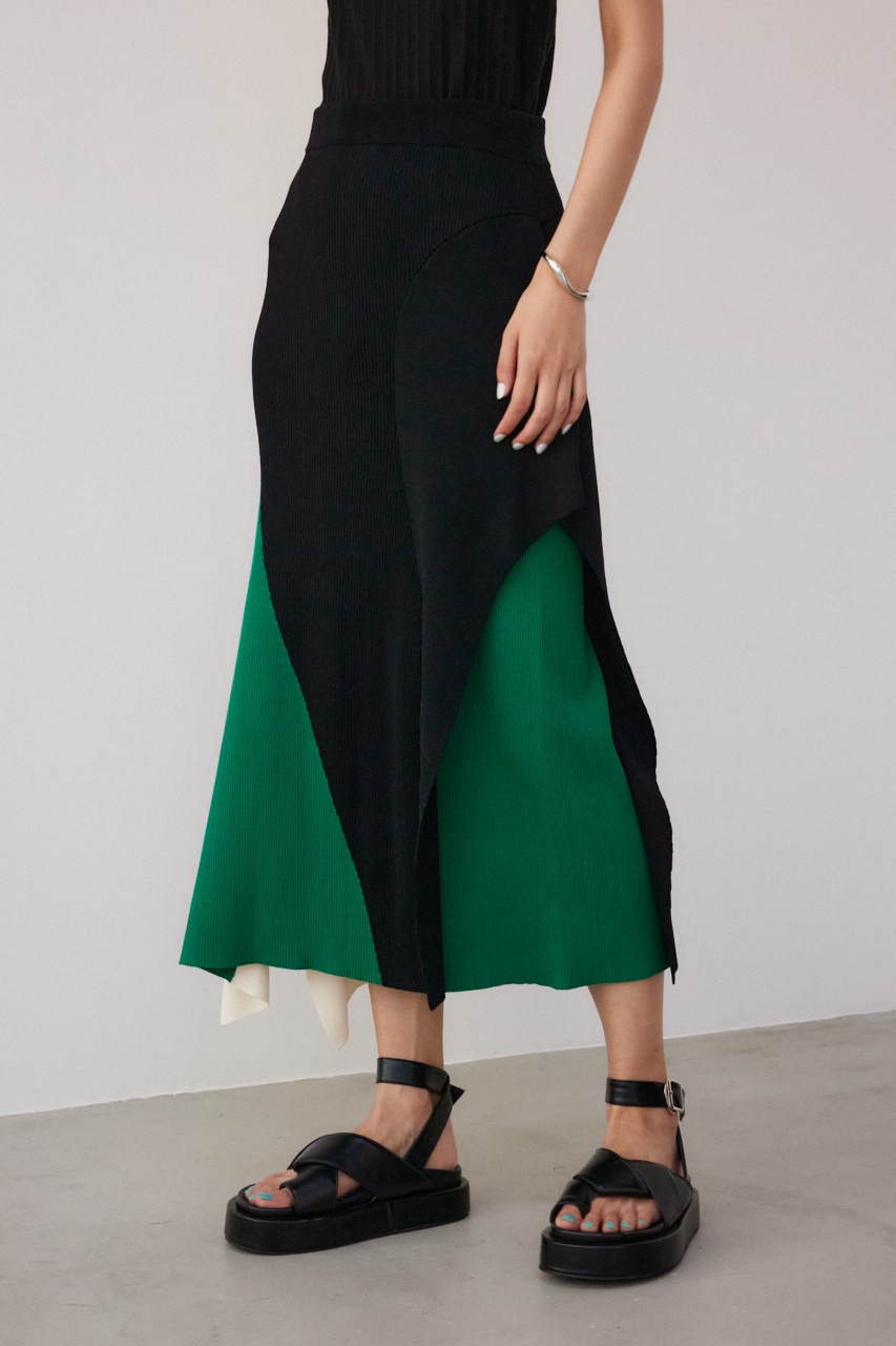 【PLUS】タックドレープニットスカート 柄GRN S