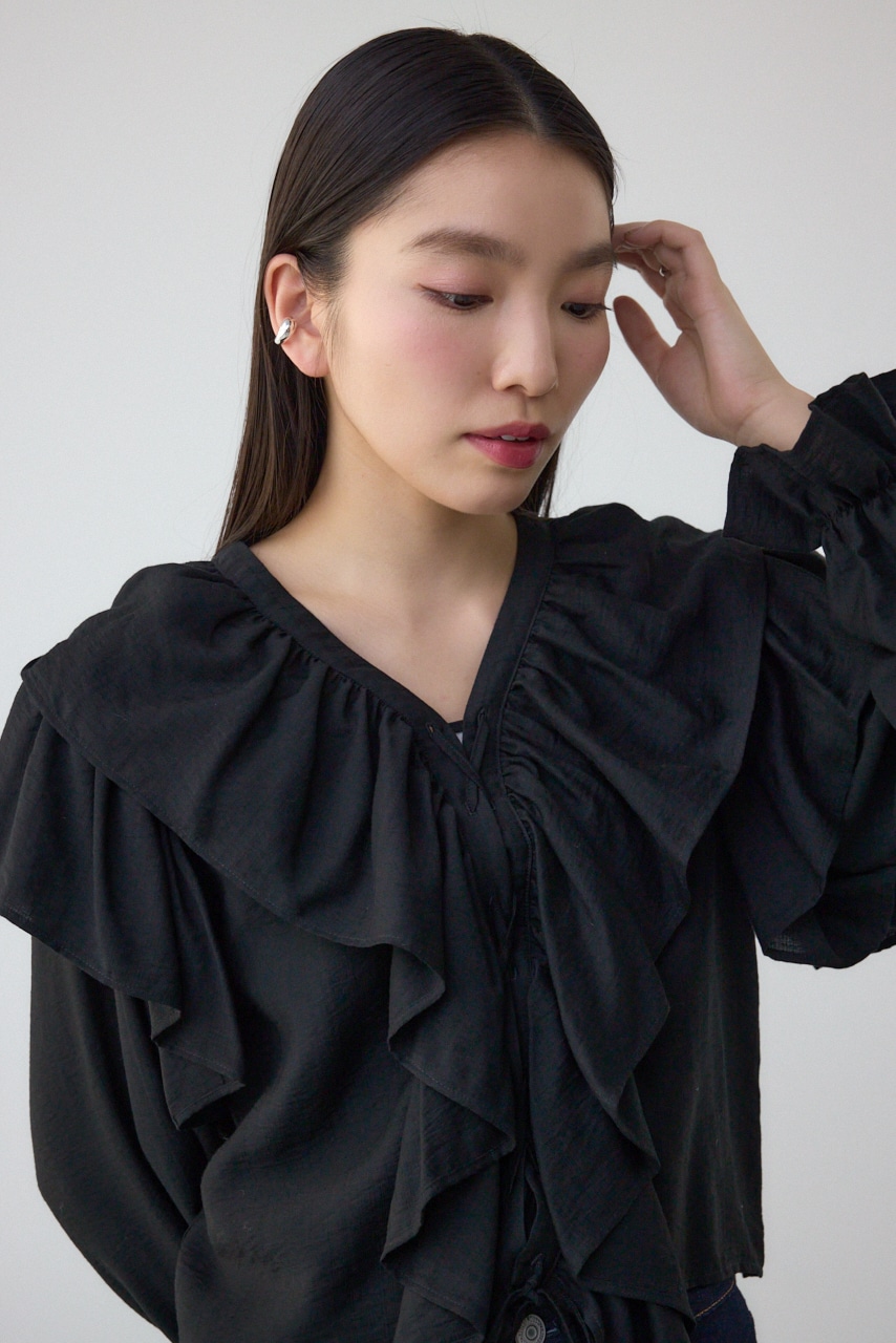 ラッフルフリルブラウス BLK FREE