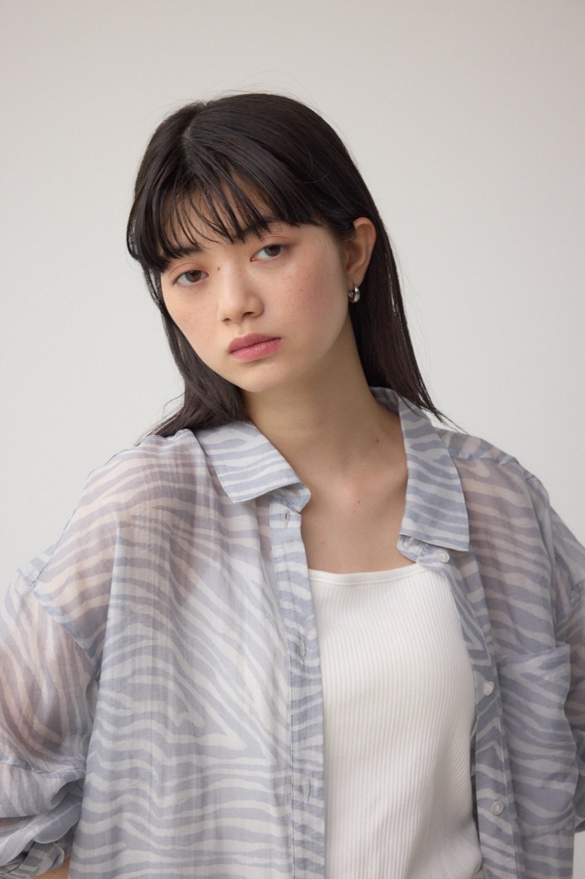 バックスリット総柄シアーシャツ 柄GRY FREE