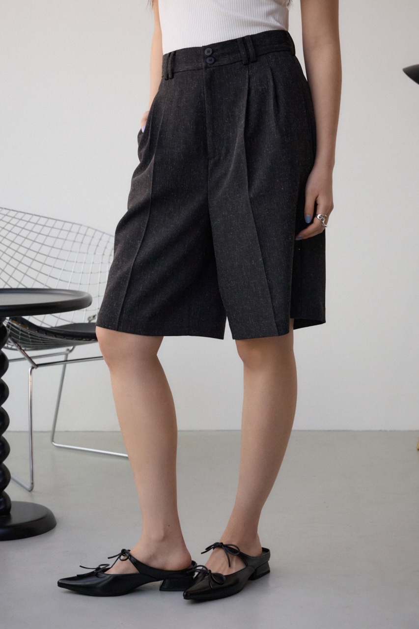 ポリエステルリネンミックスハーフパンツ L/BLK S