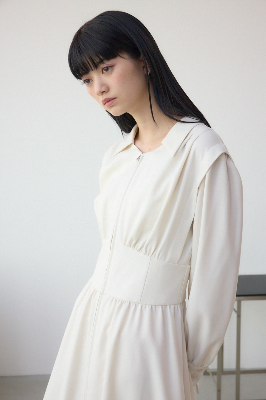 ウエストタック切り替えフレアワンピース L/BEG S