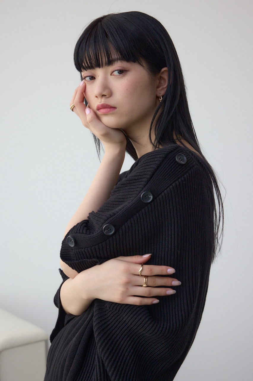 2WAYショルダーボタンニット BLK FREE