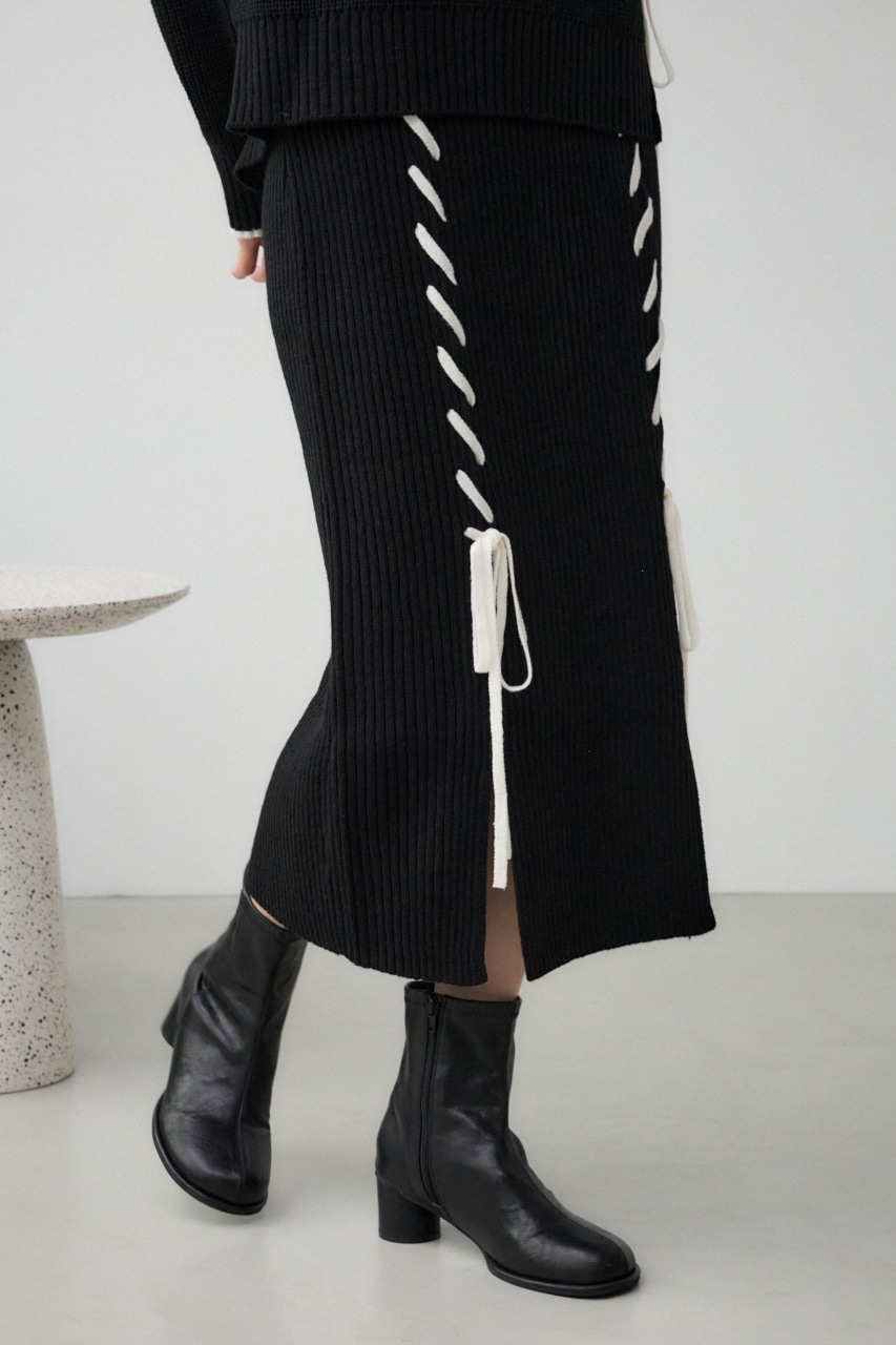 ステッチデザインリブスカート BLK FREE