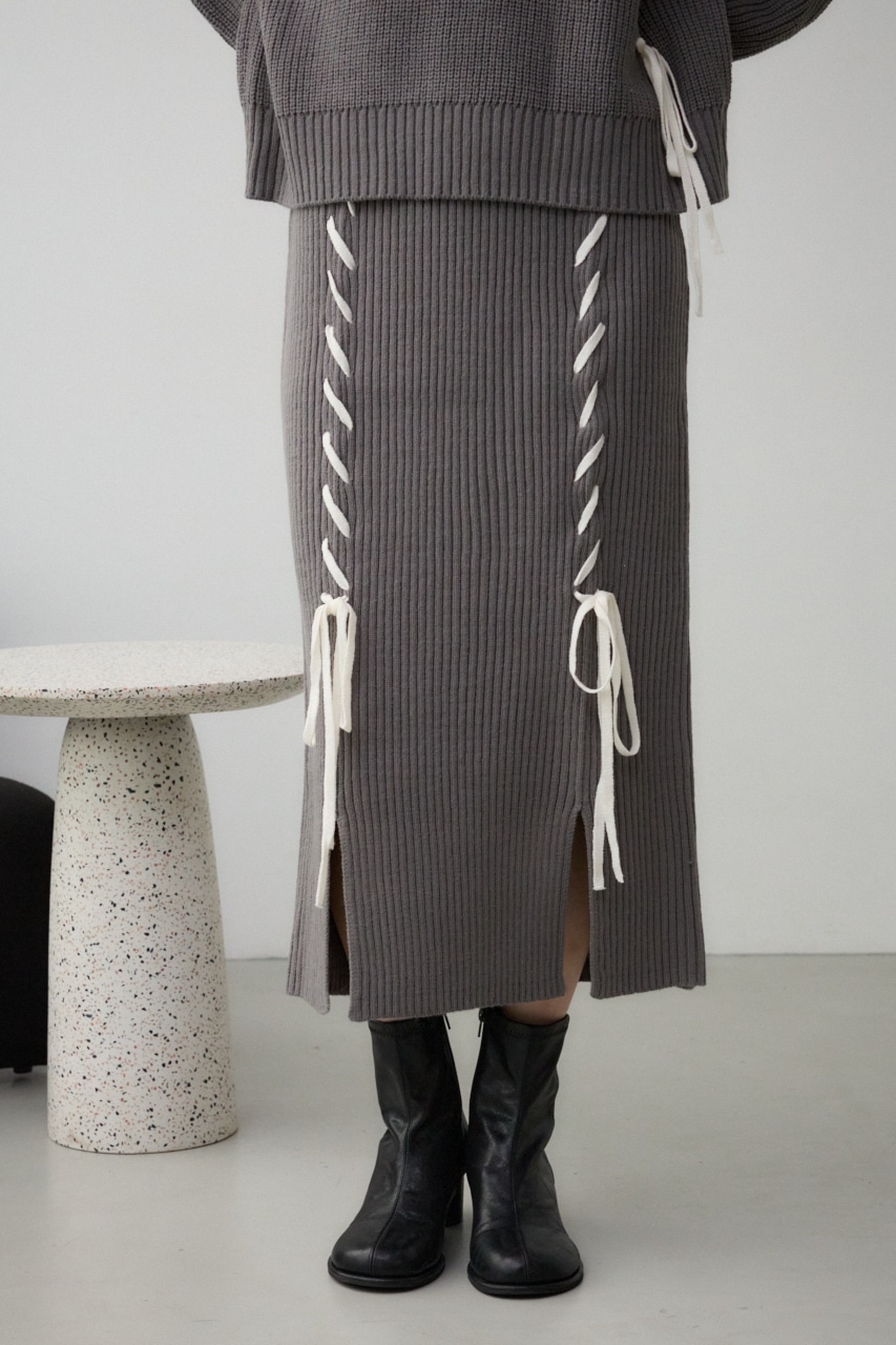 ステッチデザインリブスカート GRY FREE